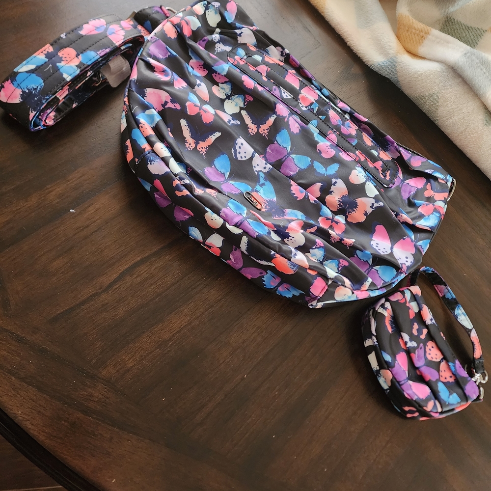 Lug Crossbody Bag with Colorful Butterfly Pattern